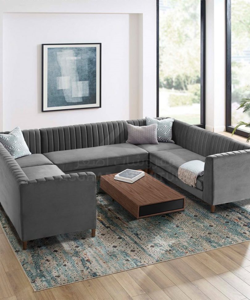 Blues Tufted U Shape Sofa